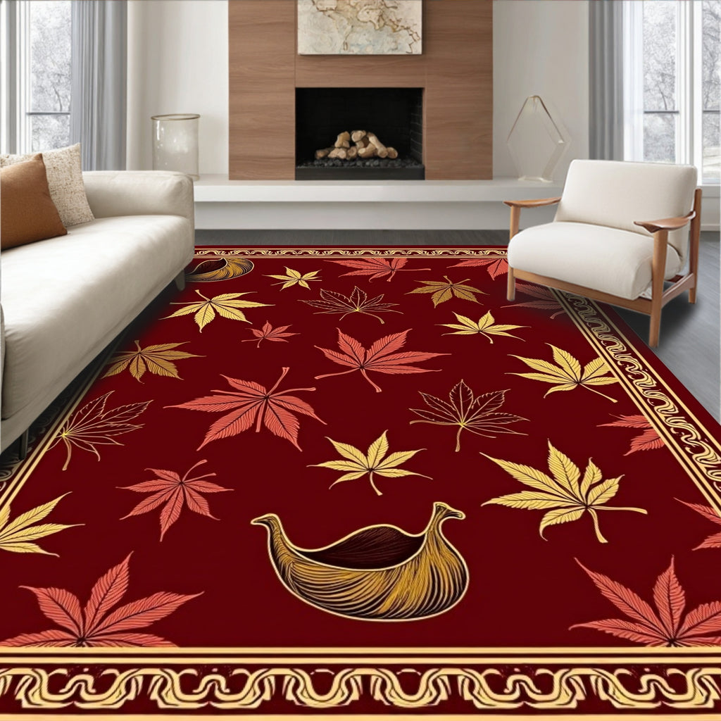 Crimson Gold Maple Leaf Arrangement Rug