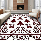 Deep Red Christmas Tree Reindeer Border Rug