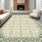Ornate Cream Green Floral Border Rug