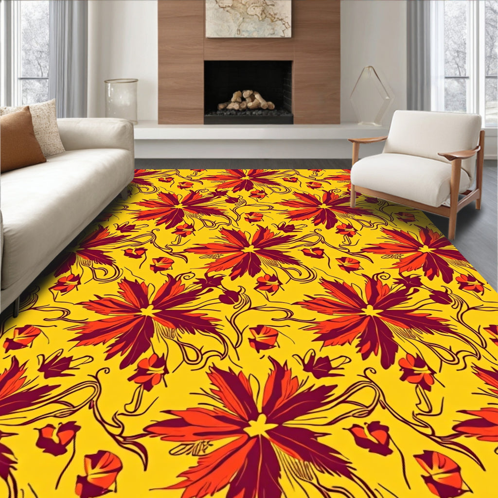 Vibrant Crimson Floral Swirl Garden Rug