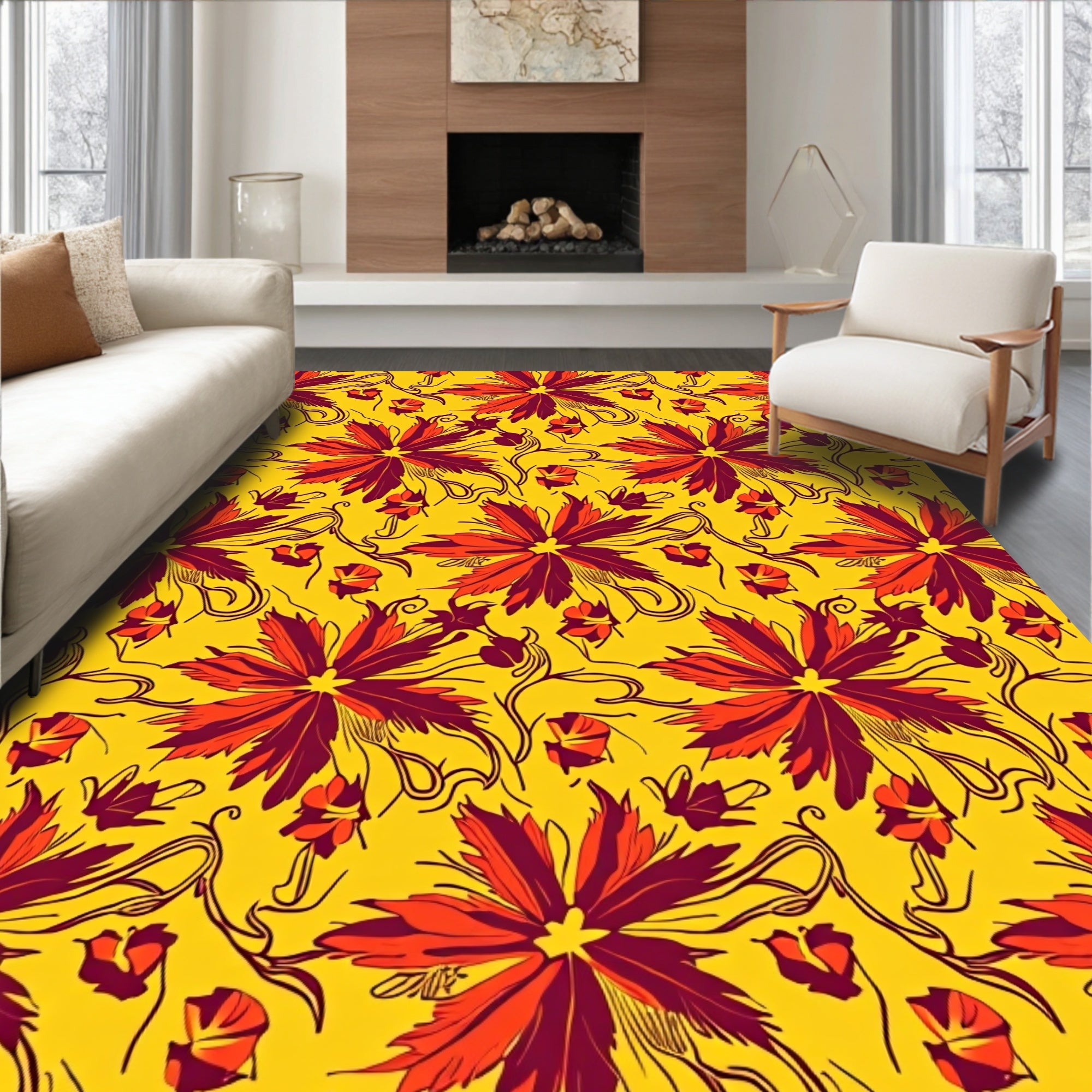Vibrant Crimson Floral Swirl Garden Rug