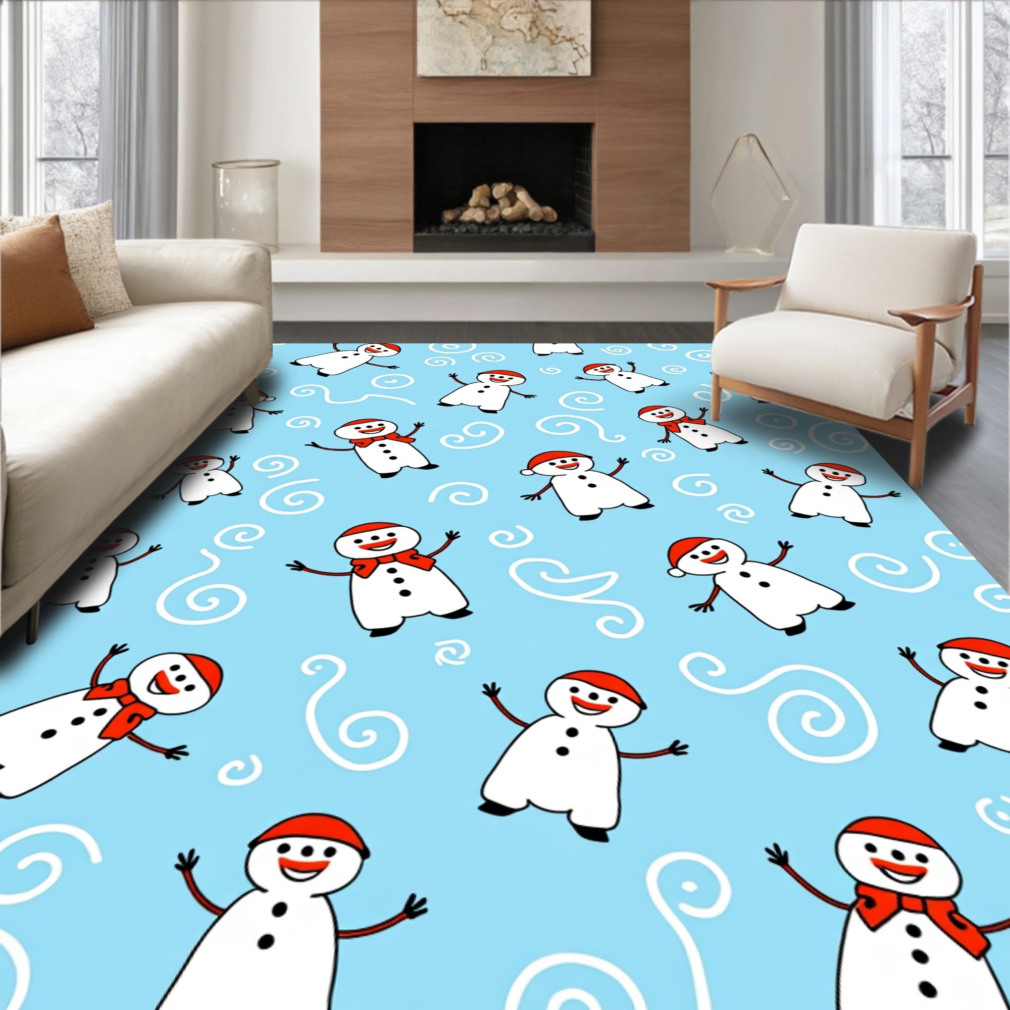 Jolly Snowman Holiday Blue Swirl Rug