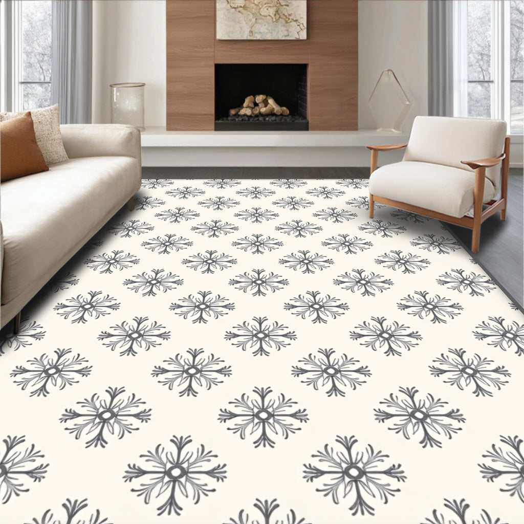 Ivory Gray Floral Medallion Repeat Rug