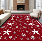 Crimson White Star Snowflake Swirl Accents Rug