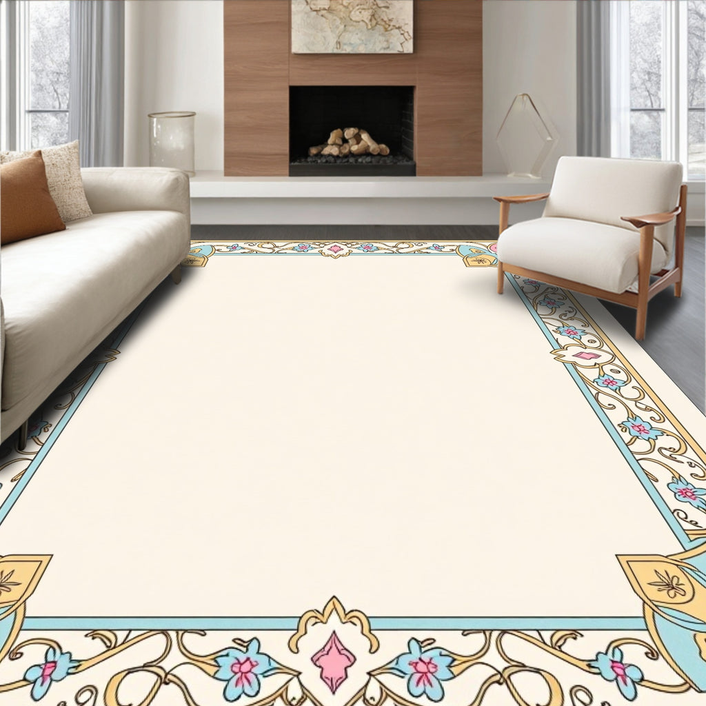 Pastel Floral Vines Scroll Frame Rug