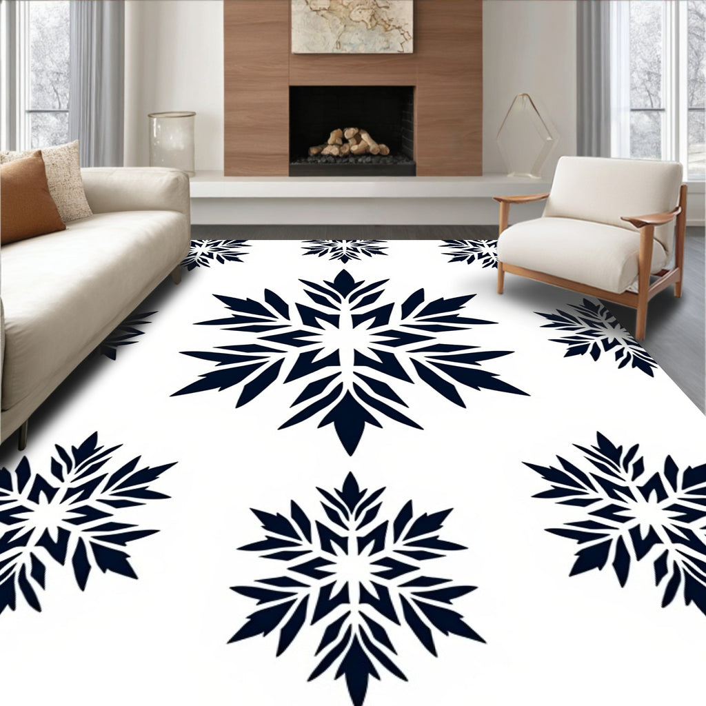 Dark Blue Snowflake Medallion Repeat Rug