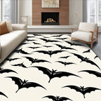 Black Flying Bats Cream Background Rug