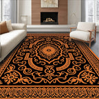 Orange Black Ornate Medallion Scroll Rug