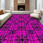 Bold Black Starburst Pink Grid Rug