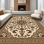Vintage Cream Brown Floral Medallion Rug