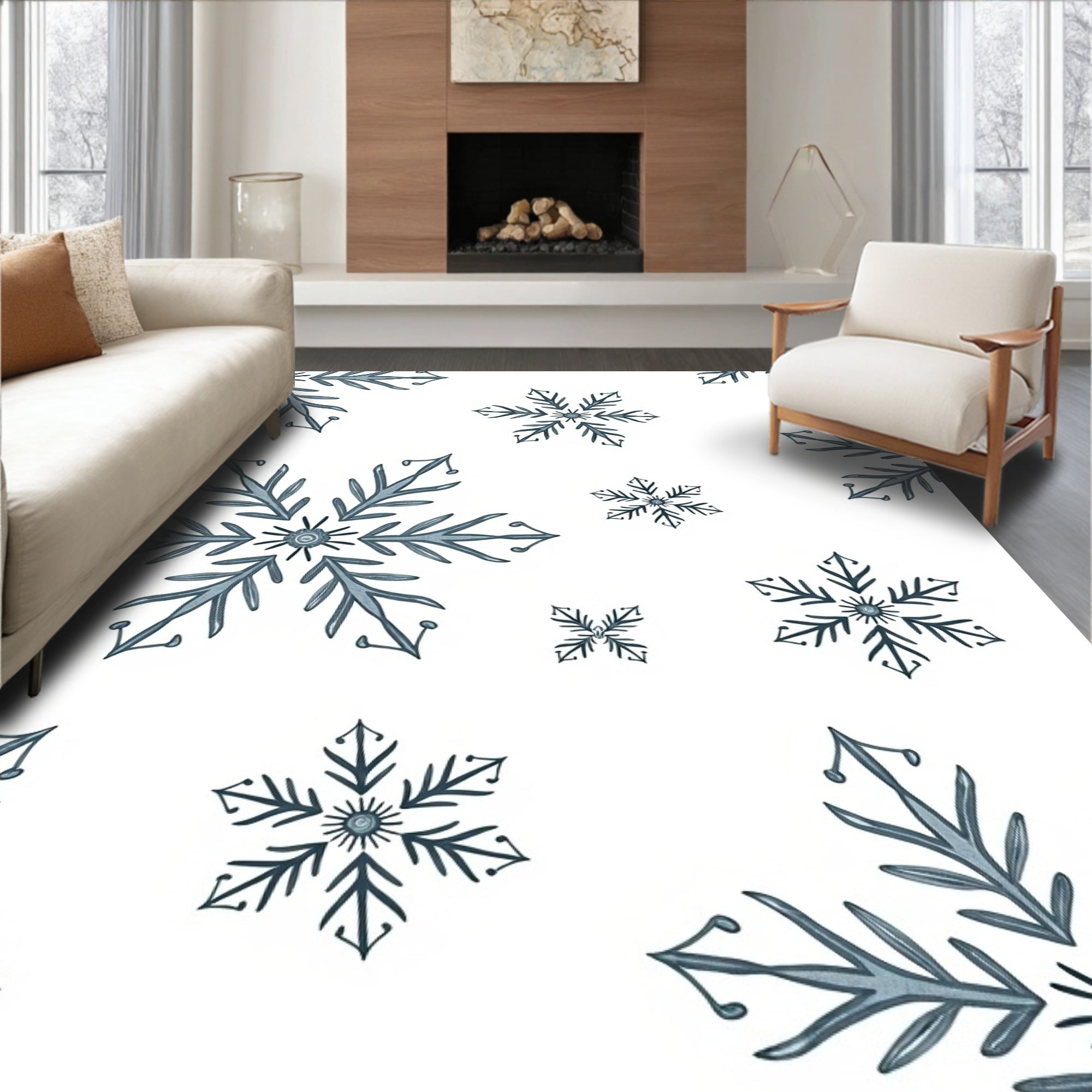 Classic Slate Blue Snowflake Scatter Rug