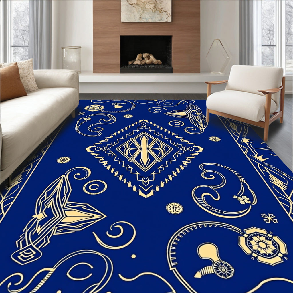 Royal Blue Golden Art Deco Diamond Rug