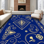 Royal Blue Golden Art Deco Diamond Rug