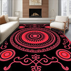Bold Red Sunburst Mandala Rug