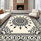 Black Sunburst Mandala Border Rug