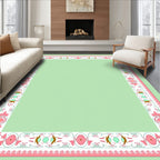 Vintage Pink Floral Foliage Border Rug