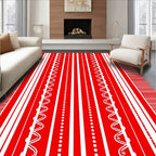 Red White Vertical Stripe Medallion Rug
