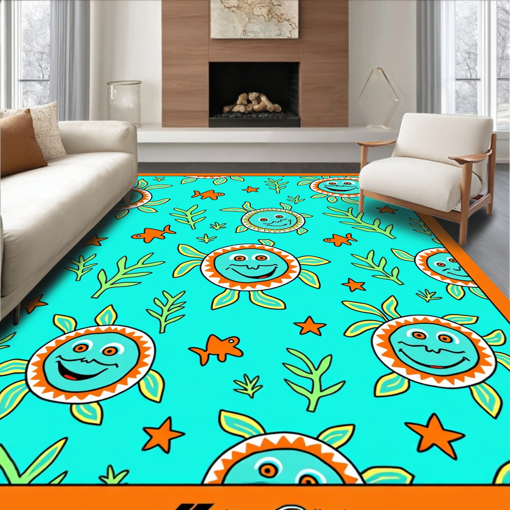 Whimsical Sea Turtle Aqua Marine Life Rug