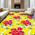 Vibrant Red Floral Yellow Swirl Rug