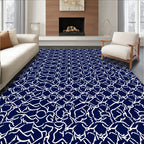 Ink White Abstract Interlocking Geometric Rug