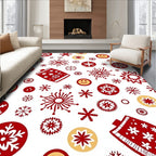 Red Gold Snowflake Mittens Smileys Rug