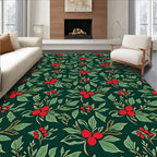 Deep Green Berry Branch Floral Rug