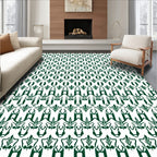 Dark Green Geometric Art Deco Border Rug