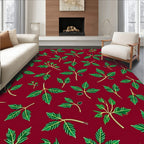 Deep Red Green Leaf Branch Cover Rug