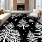 Black White Pine Forest Snowflakes Rug