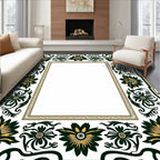 Dark Green Golden Floral Border Rug