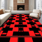 Bold Red Black Geometric Abstraction Rug