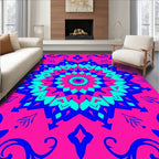 Vibrant Pink Blue Mandala Bloom Rug