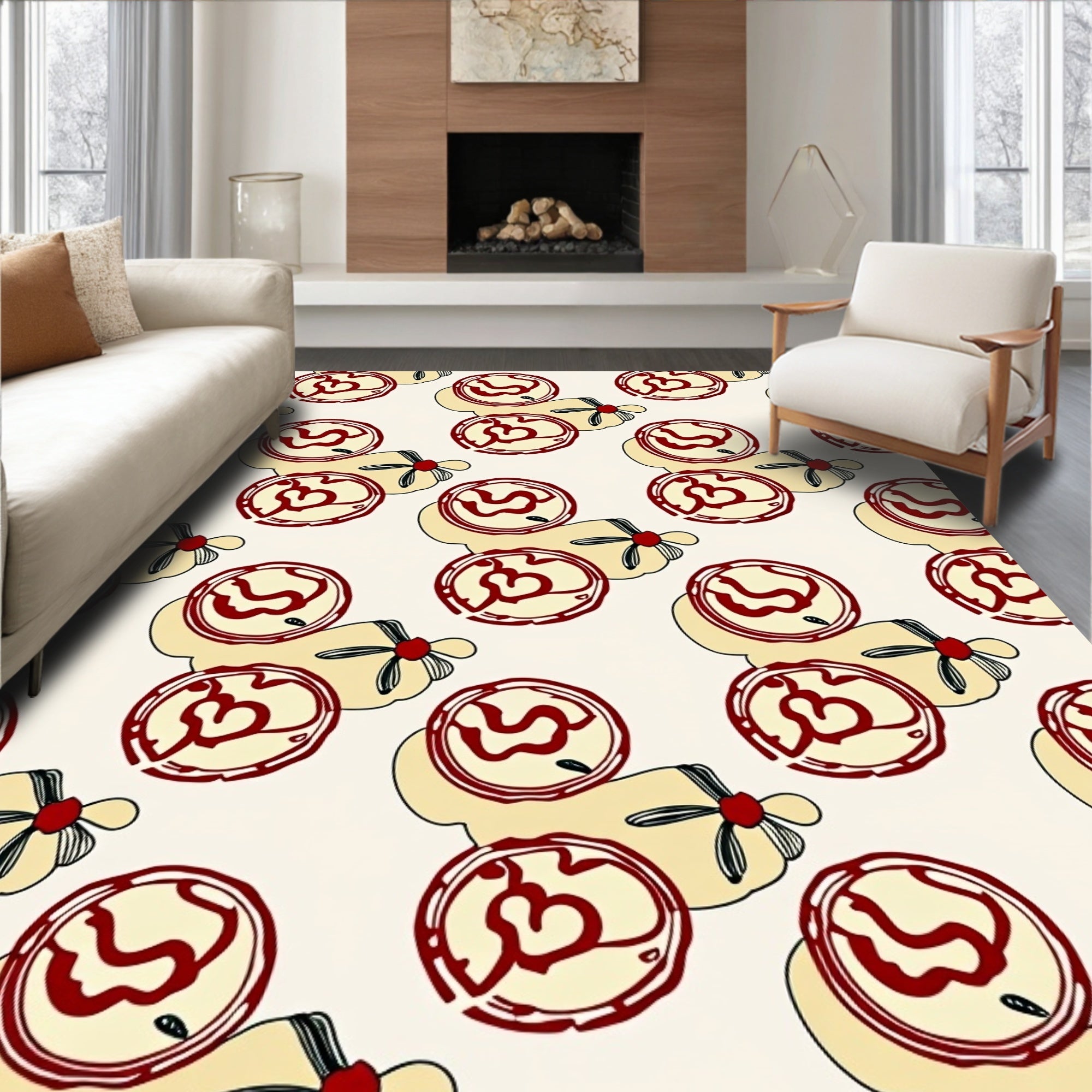 Crimson Floral Outline Abstract Rug