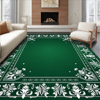 Elegant White Floral Border Emerald Rug