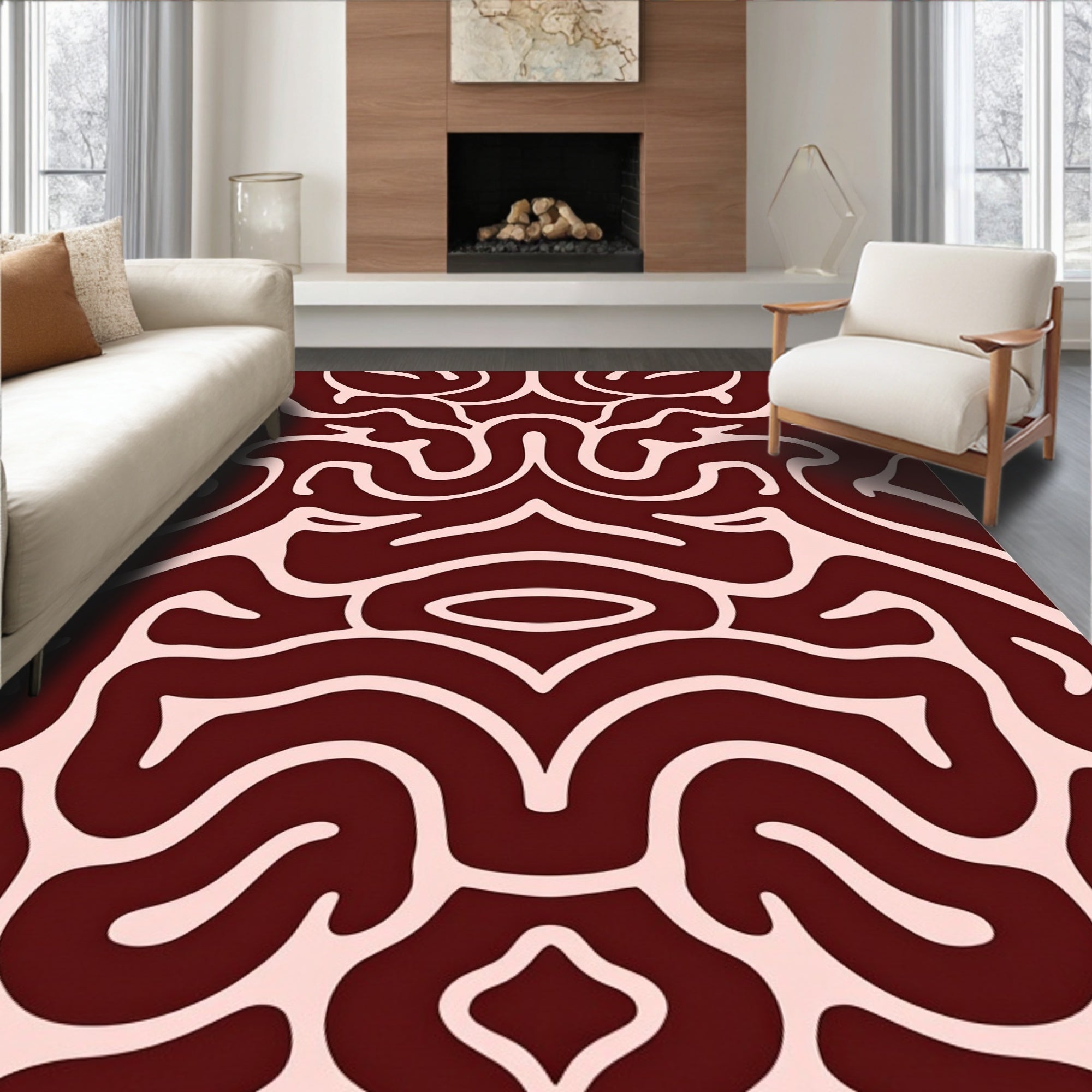 Deep Crimson Organic Flow Rug