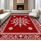 Crimson Snowflake Ornate Border Rug