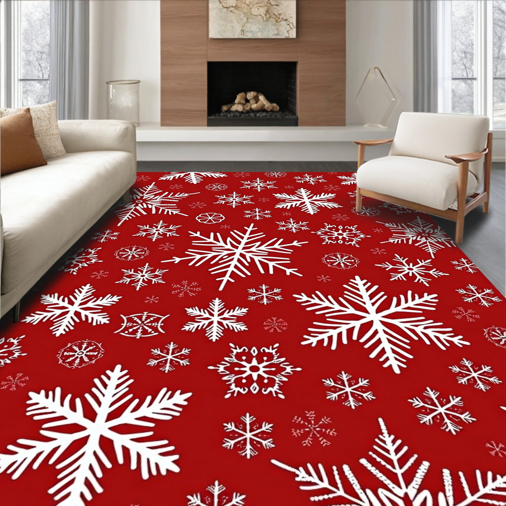 Classic White Snowflakes Red Background Rug