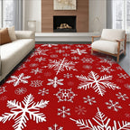 Classic White Snowflakes Red Background Rug
