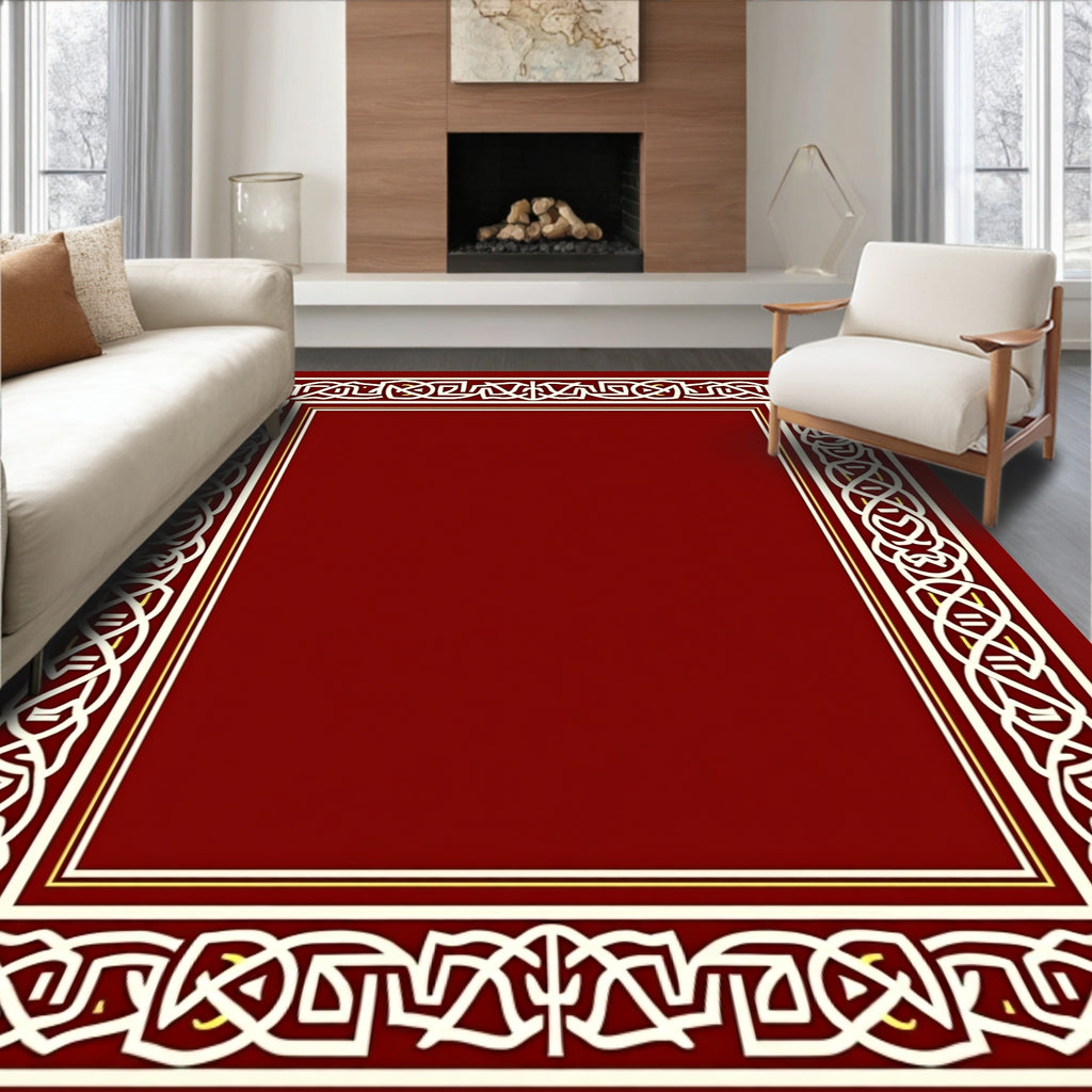 Crimson White Interlocking Knot Border Rug