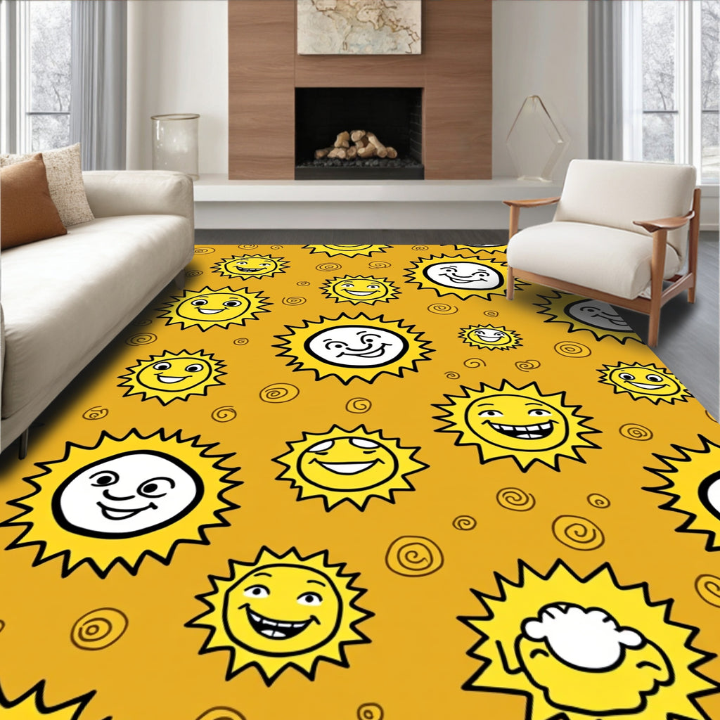 Happy Yellow Sun Faces Rug