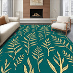 Teal Gold Fern Leaf With Flower Rug