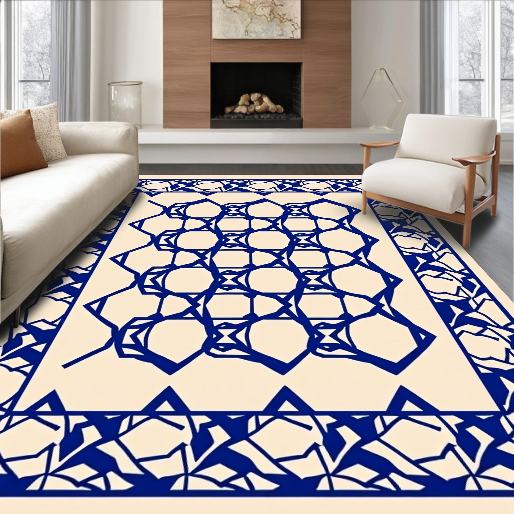 Abstract Blue Geometric Lattice Rug