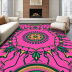 Vibrant Pink Green Floral Mandala Rug