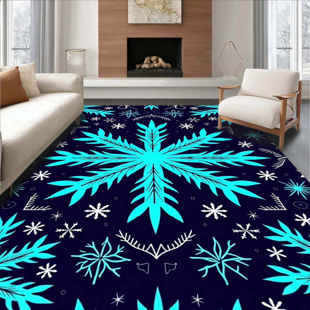 Aqua Snowflake Collage Dark Blue Rug