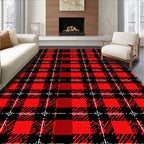 Red Black Plaid Tartan Weave Rug