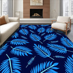 Deep Blue Tropical Fern Leaves Rug