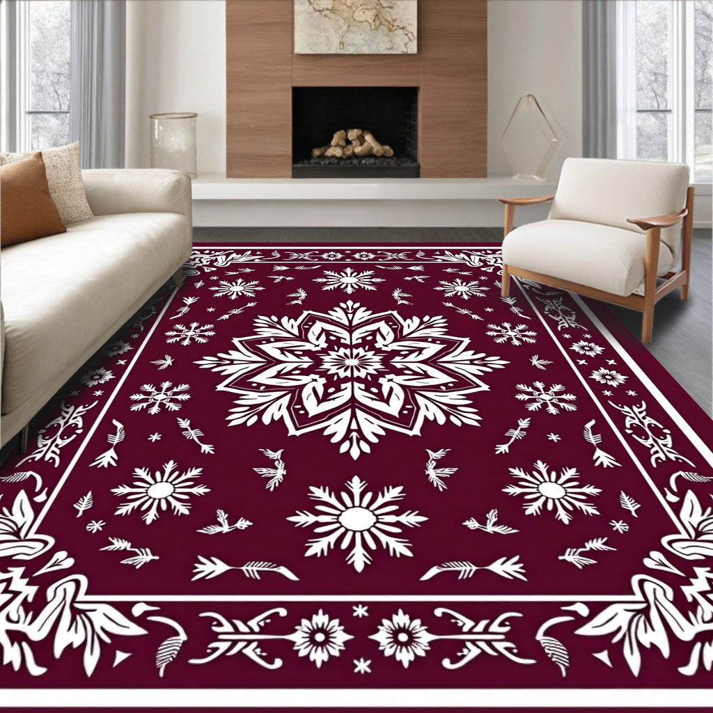Deep Red Snowflake Medallion Rug
