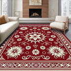 Deep Red Starburst Medallion Border Rug