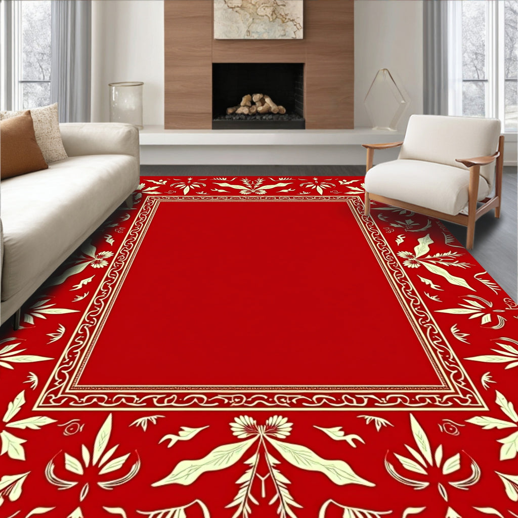 Crimson Red Floral Border Rug