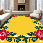 Vibrant Red Floral Foliage Border Rug